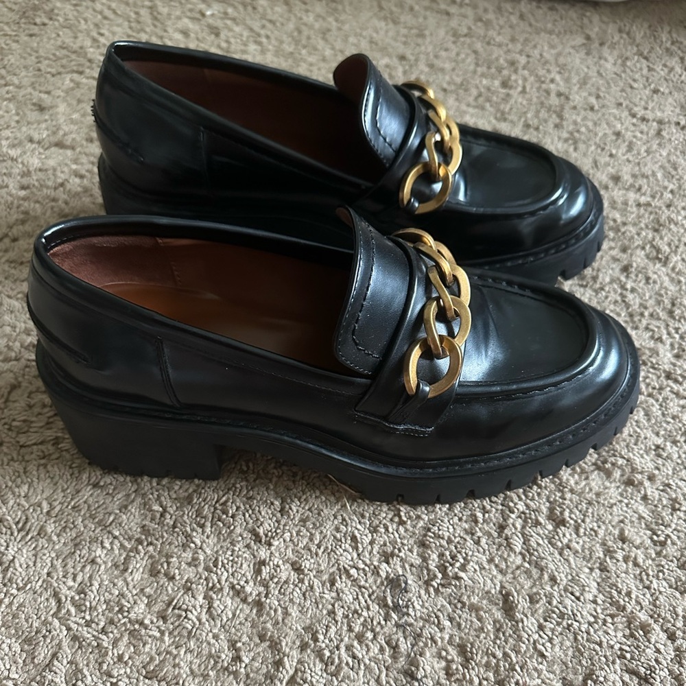 Zara Black Loafers with Gold Chain Accent